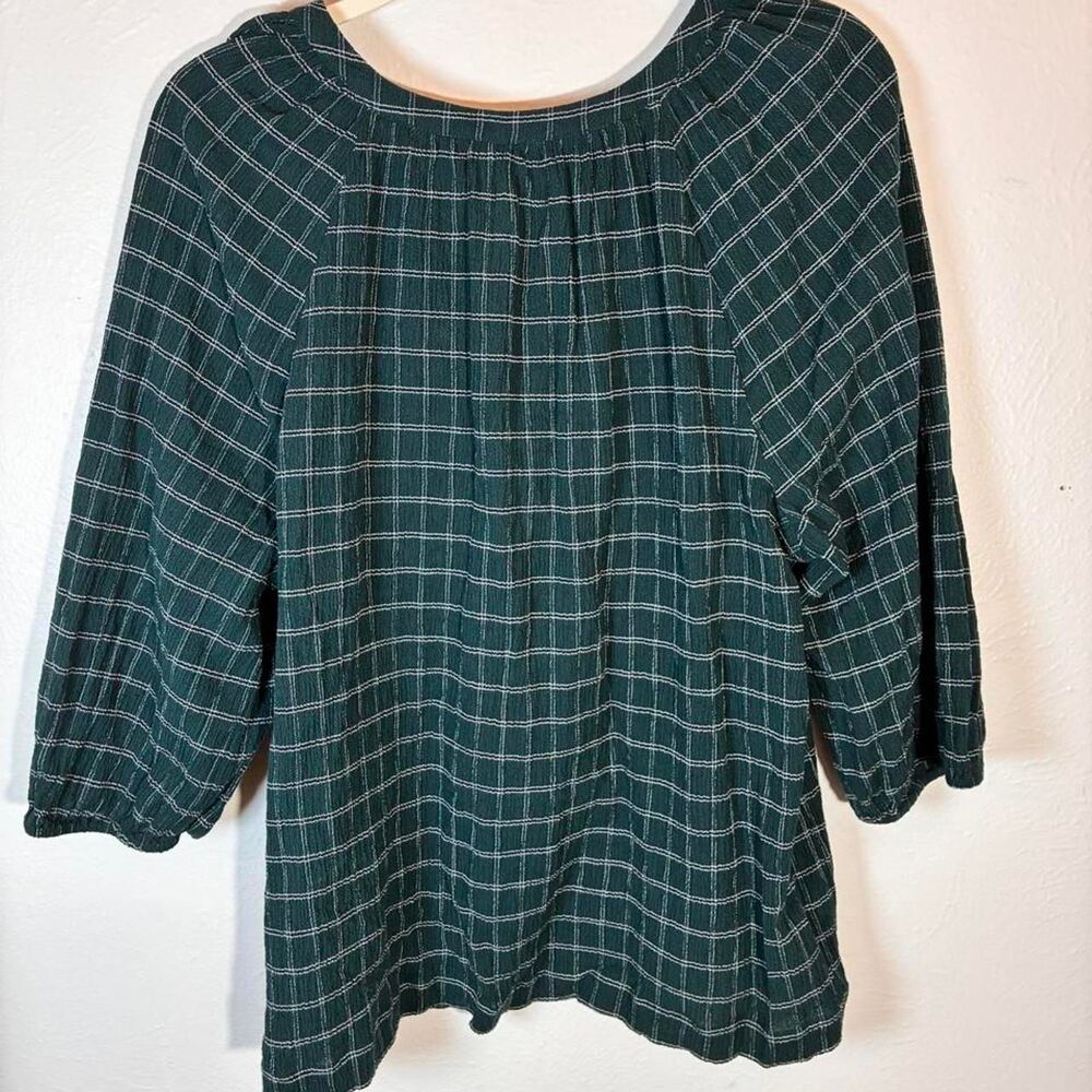 J-jill Women's Green plaid blouse, XL, 3/4 sleeve - Picture 2 of 6